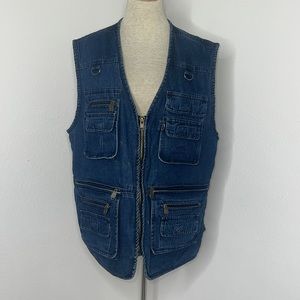 🔹 Forest Cottage Vintage Denim Cargo Fishing Vest